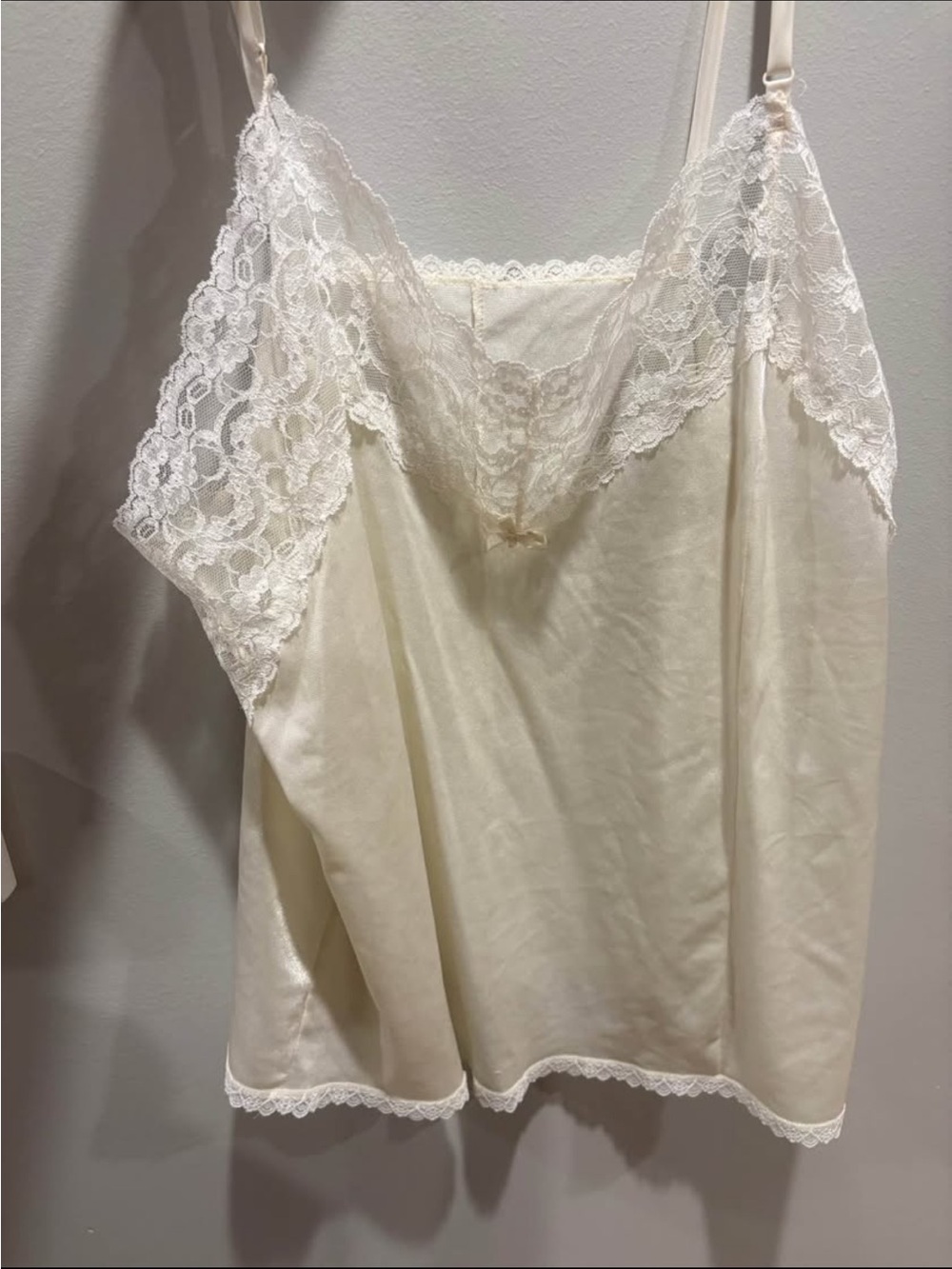 Satin Lace Trim Chemise in Cream